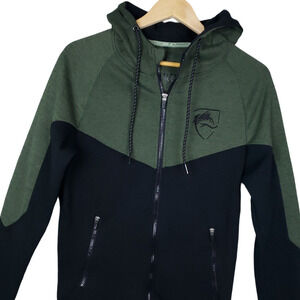 Alphalete Men's Full Zip Gym Hoodie Sweatshirt Sz Small Black Green Embroidered